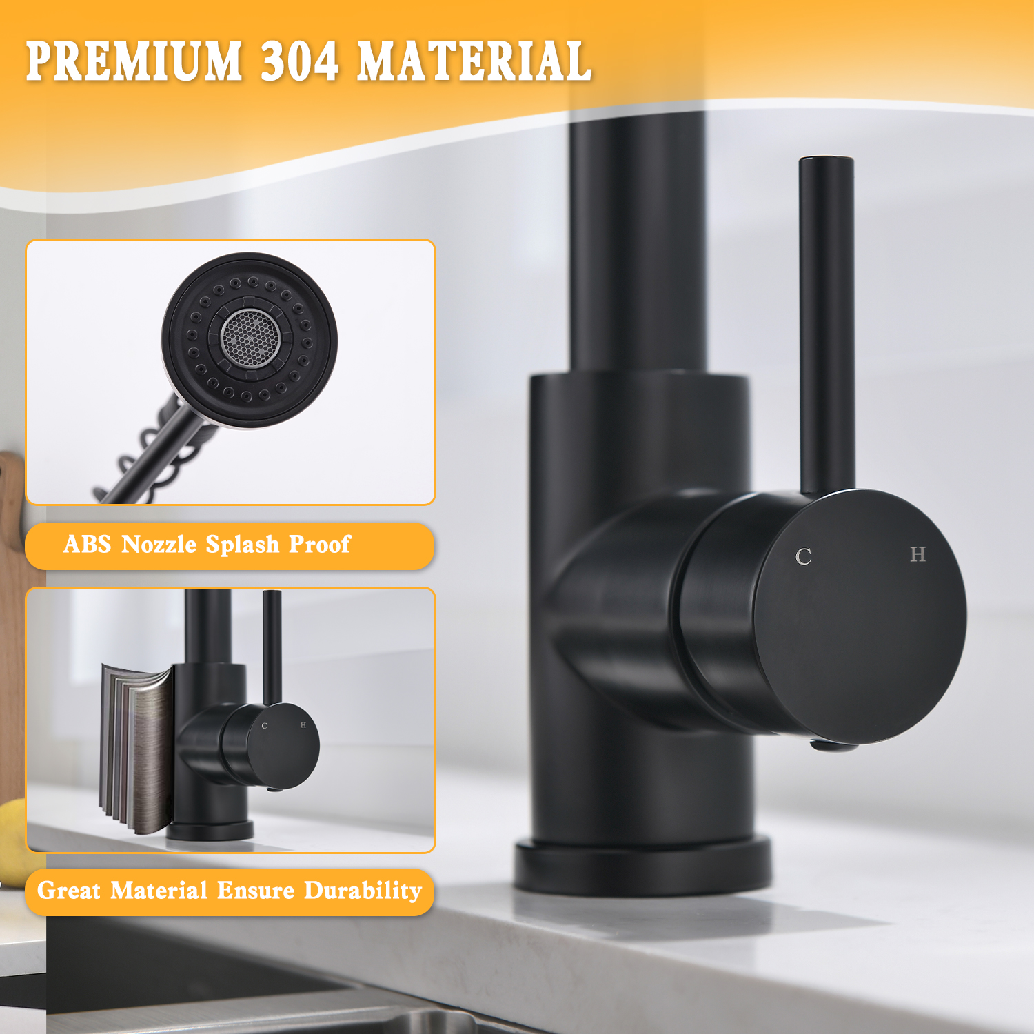 Black Kitchen Faucet, Hiqufet Kitchen Faucet with Pull Down Sprayer